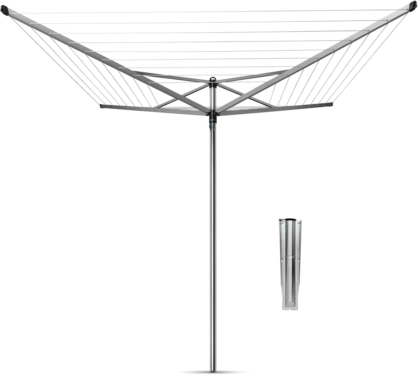 Brabantia Topspinner 4-Arm Clothesline (164 ft, Ø 1.8") - Spinning, Folding Rack with Ground Spike, Gray