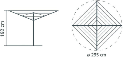 Brabantia Topspinner 4-Arm Clothesline (164 ft, Ø 1.8") - Spinning, Folding Rack with Ground Spike, Gray