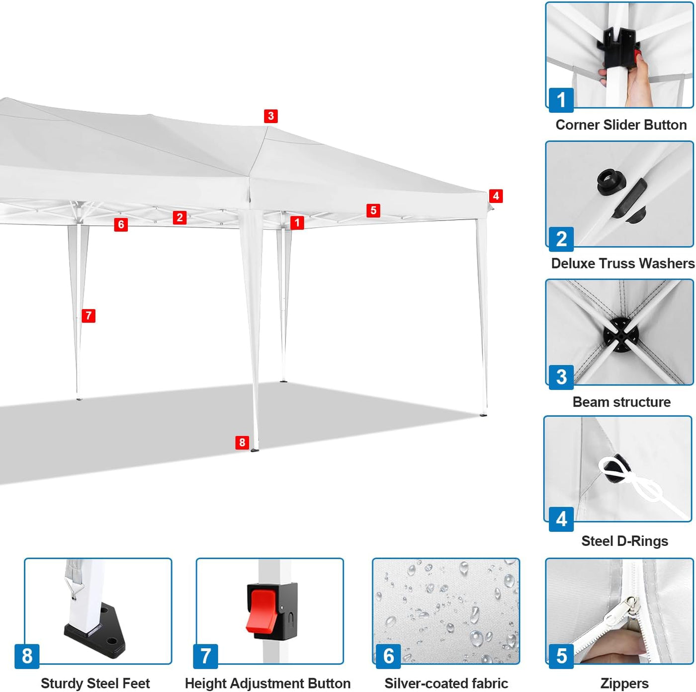 COBIZI 10x20 Pop-Up Canopy Tent with 6 Sidewalls, Waterproof & UPF 50+ - Perfect for Weddings & Events