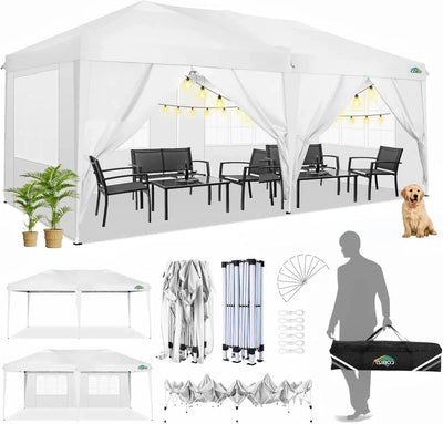 COBIZI 10x20 Pop-Up Canopy Tent with 6 Sidewalls, Waterproof & UPF 50+ - Perfect for Weddings & Events