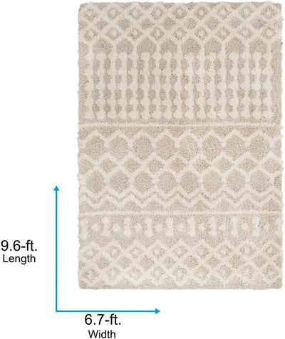 Livabliss Hapsburg Moroccan Shag Area Rug - 6'7" x 9'6", Beige, Soft & Durable