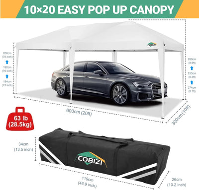 COBIZI 10x20 Pop-Up Canopy Tent with 6 Sidewalls, Waterproof & UPF 50+ - Perfect for Weddings & Events