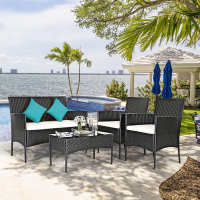 STARTOGOO 8-Piece Outdoor Rattan Furniture Set - Wicker Sofa, Loveseat & Glass Table