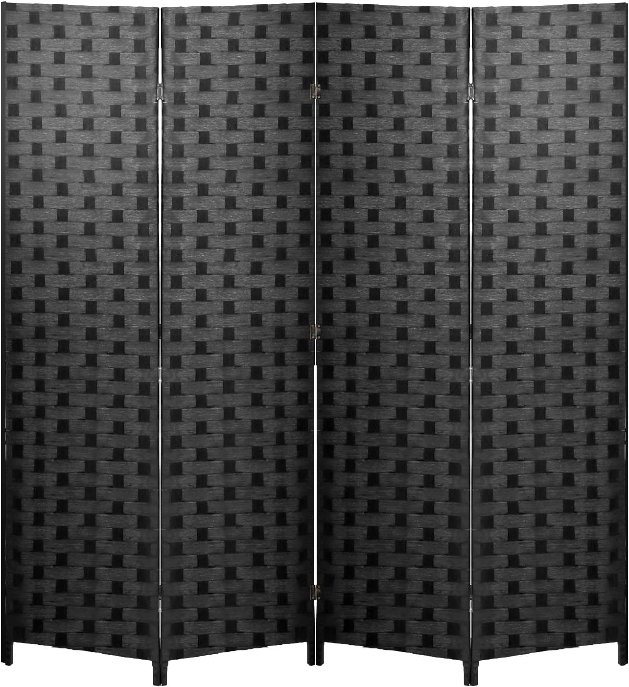 Wood Screen Room Divider - 4 Panel Hand-Woven, Folding, Portable Partition, 6FT Black