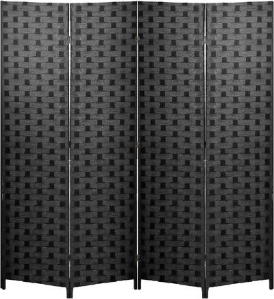 Wood Screen Room Divider - 4 Panel Hand-Woven, Folding, Portable Partition, 6FT Black