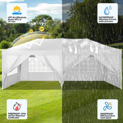 COBIZI 10x20 Pop-Up Canopy Tent with 6 Sidewalls, Waterproof & UPF 50+ - Perfect for Weddings & Events