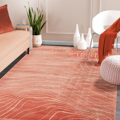 Superior Veer Collection Area Rug - Plush Wood Grain Design, Coral, 8' x 10'