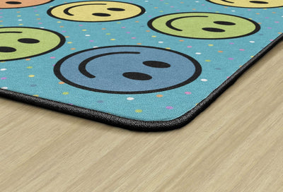 Flagship Carpets Smiley Seating Educational Rug - Seats 20, 6' x 8'4", Blue/Multi, Durable & Stain-Resistant