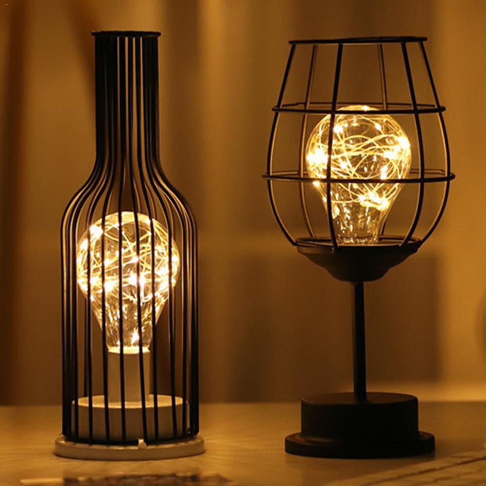 LED Retro Bulb Iron Battery Powered Table Lamp