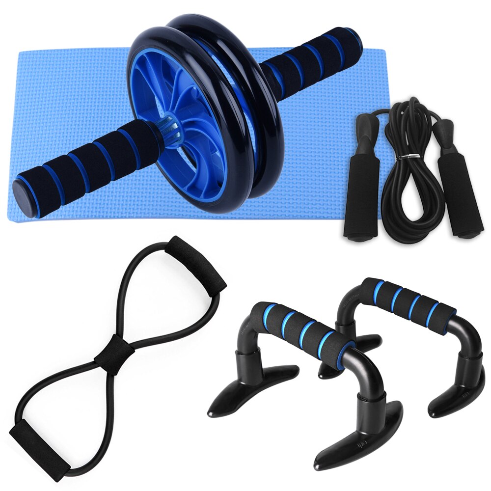 Exercise Equipment Set with Ab Roller, Push Up Bar, and Jump Rope