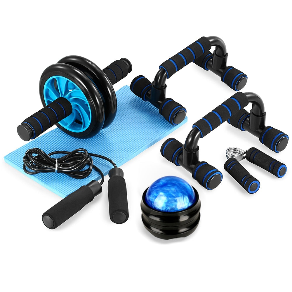 Exercise Equipment Set with Ab Roller, Push Up Bar, and Jump Rope