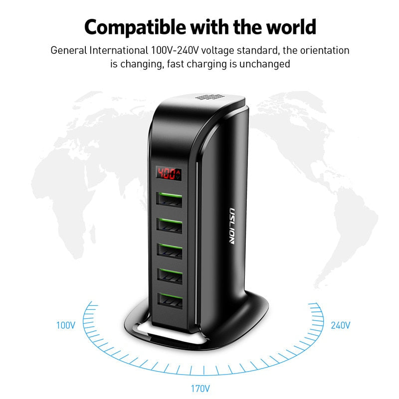 USLION 5 Port USB Charger HUB with LED Display