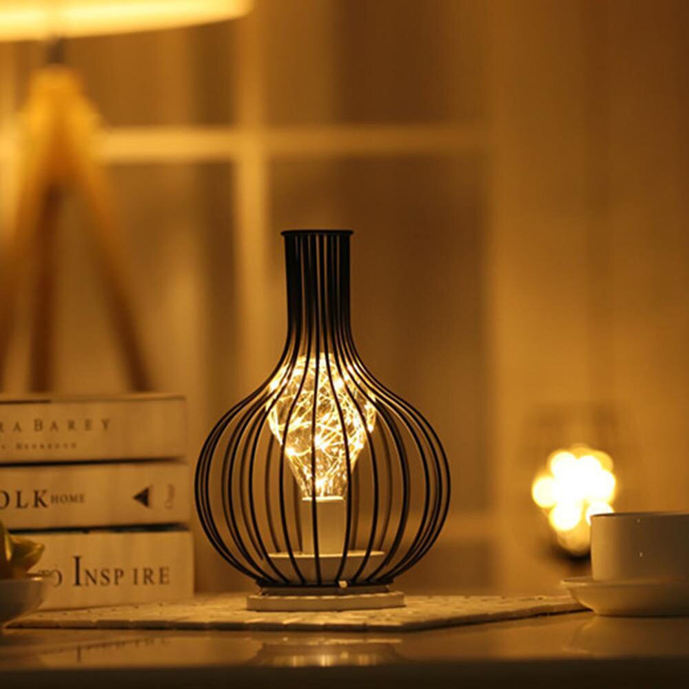 LED Retro Bulb Iron Battery Powered Table Lamp