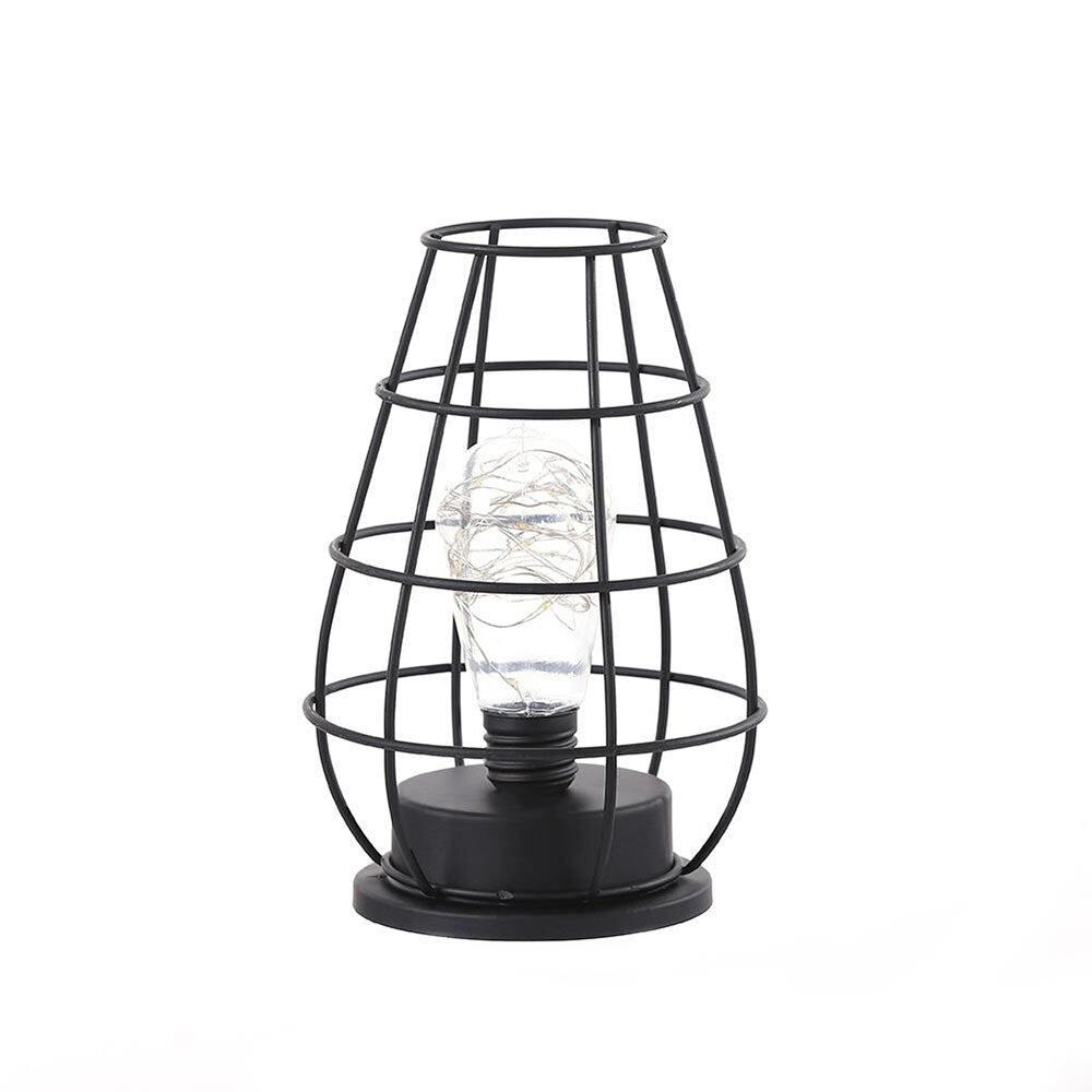 LED Retro Bulb Iron Battery Powered Table Lamp