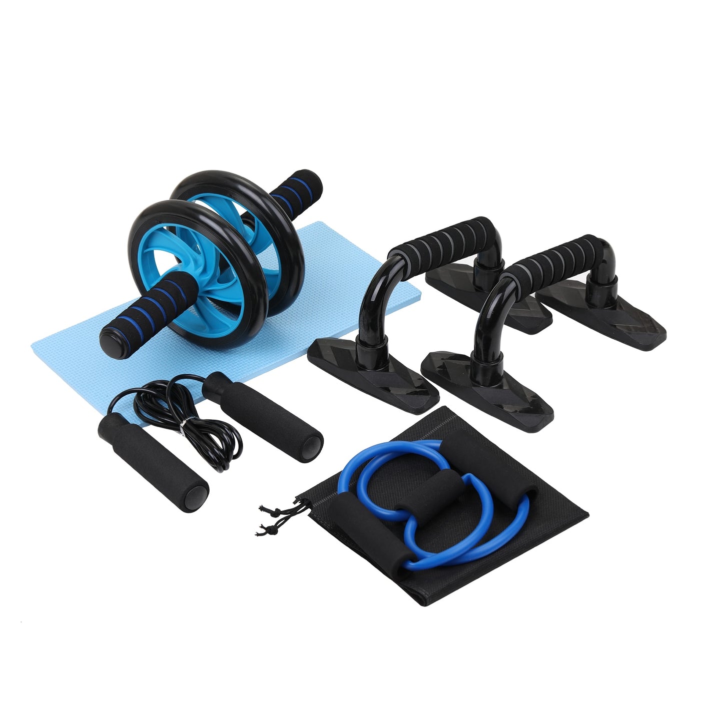 Exercise Equipment Set with Ab Roller, Push Up Bar, and Jump Rope