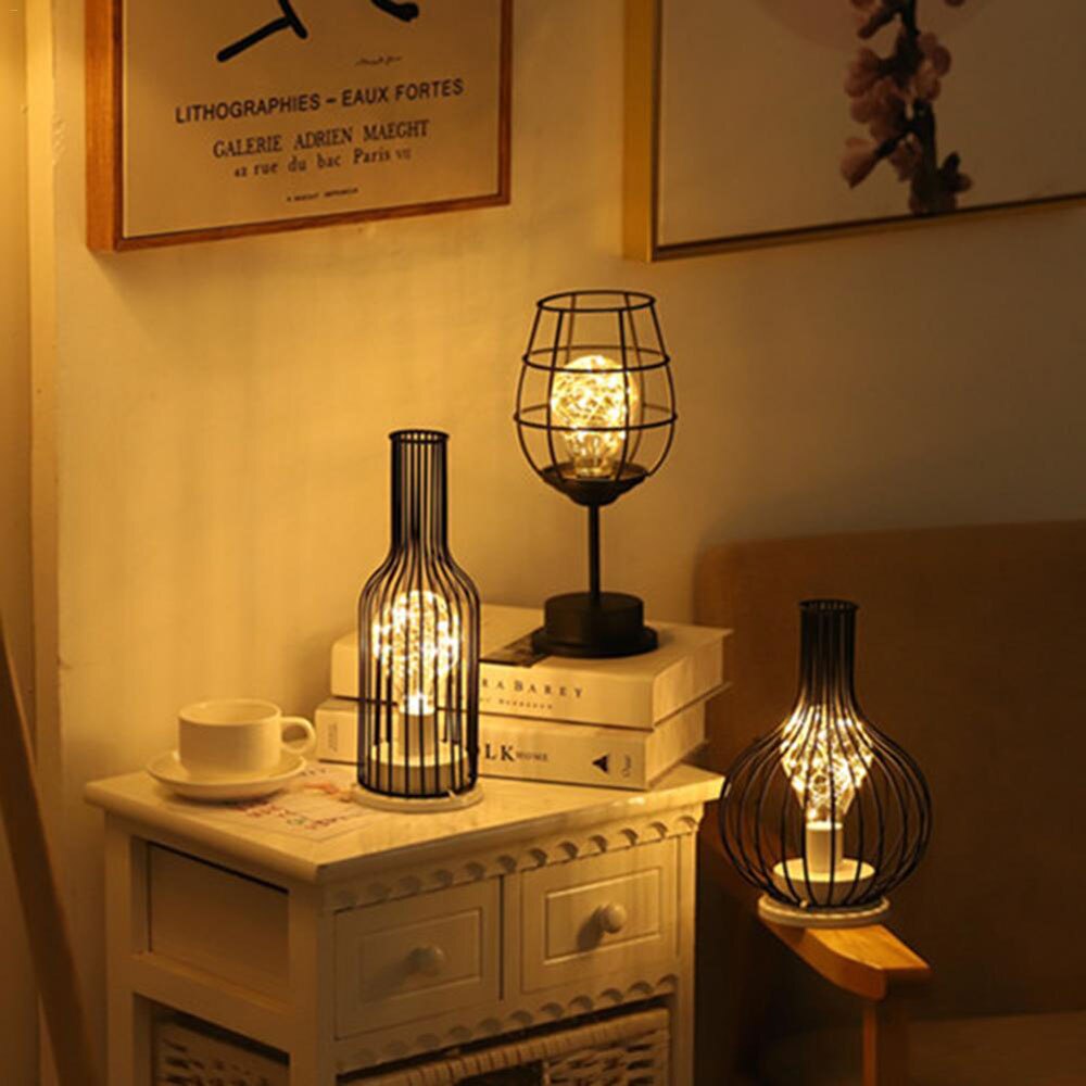 LED Retro Bulb Iron Battery Powered Table Lamp