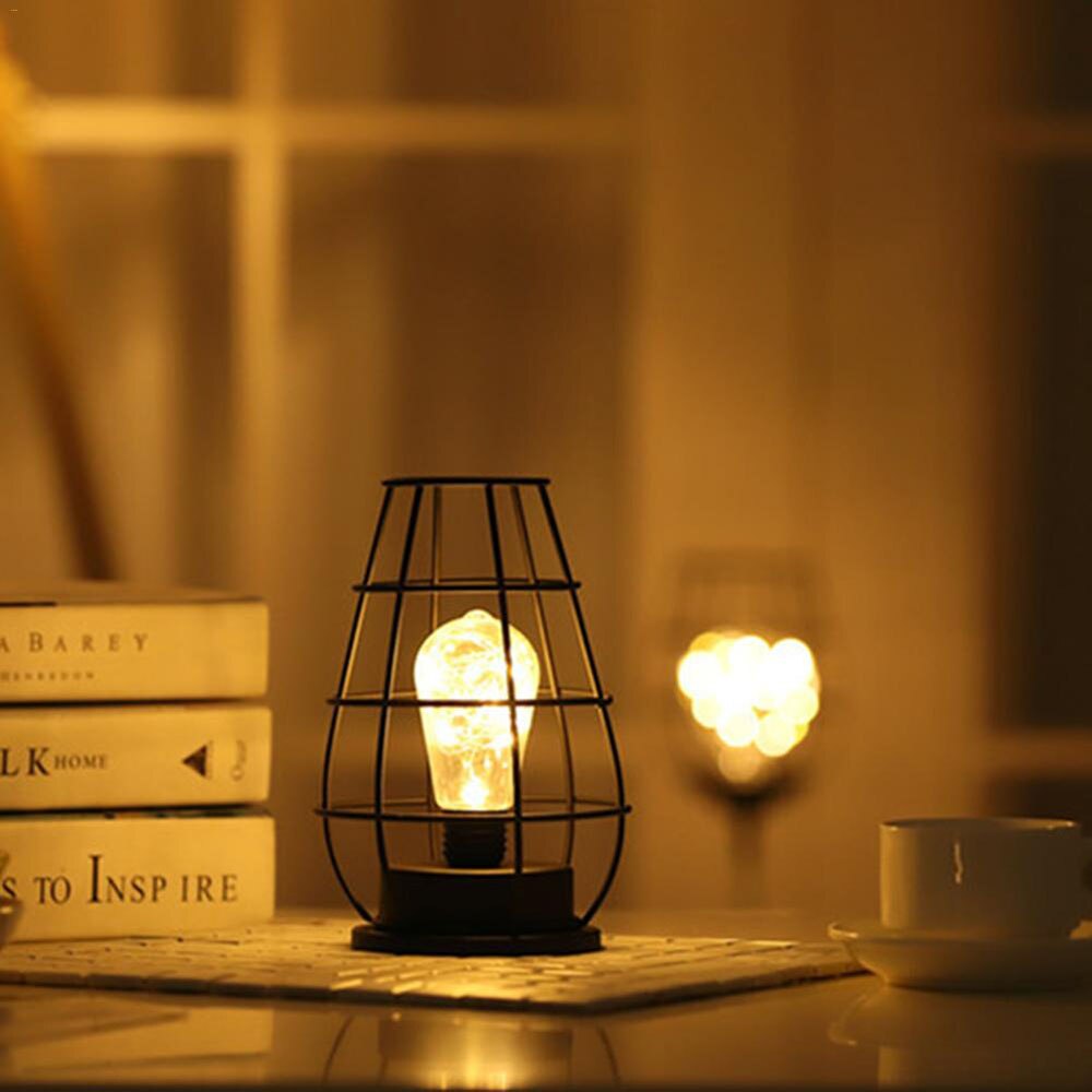 LED Retro Bulb Iron Battery Powered Table Lamp