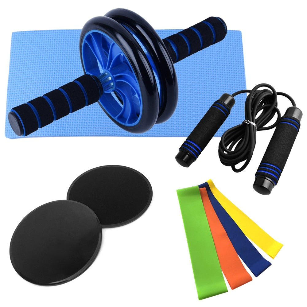 Exercise Equipment Set with Ab Roller, Push Up Bar, and Jump Rope