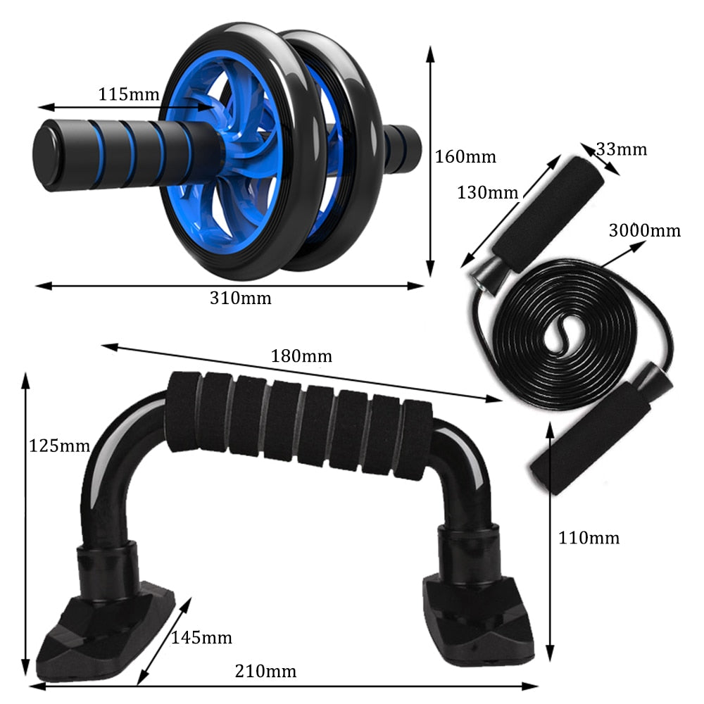 Exercise Equipment Set with Ab Roller, Push Up Bar, and Jump Rope