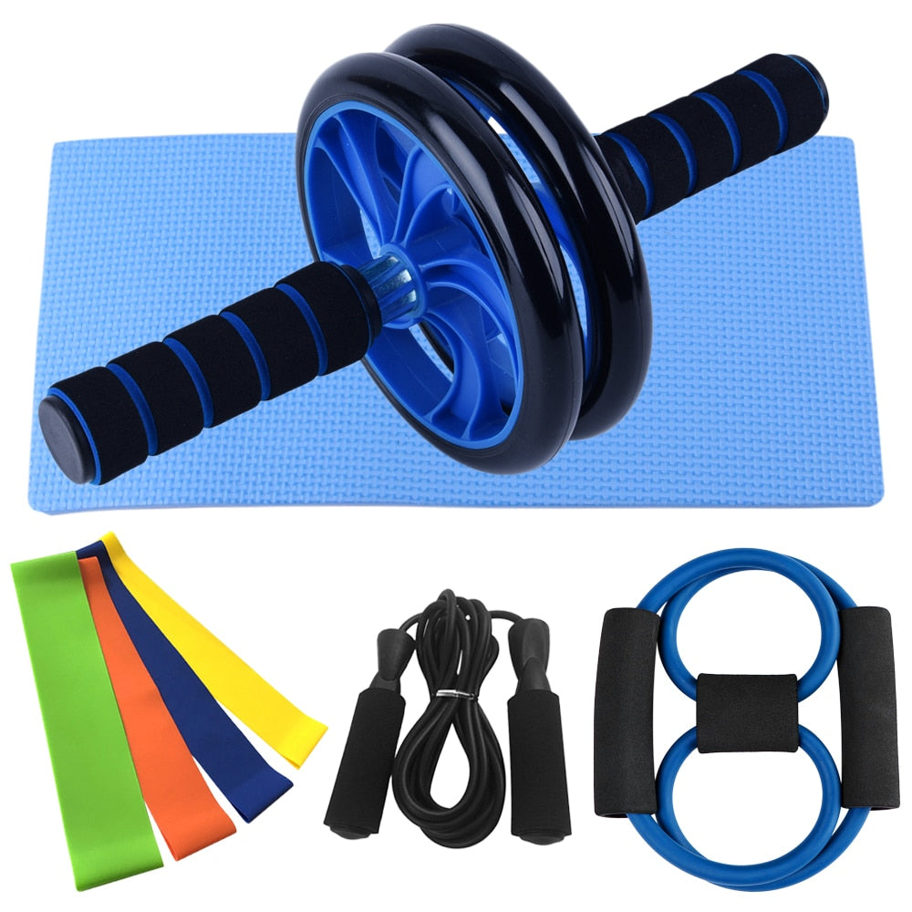 Exercise Equipment Set with Ab Roller, Push Up Bar, and Jump Rope