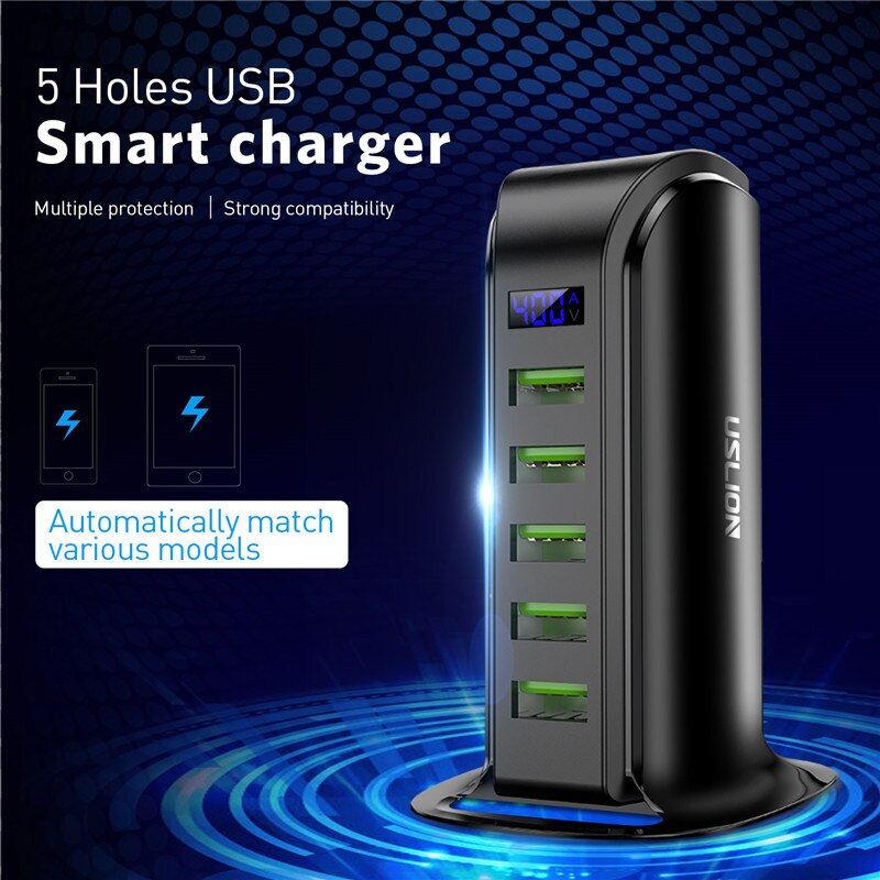 USLION 5 Port USB Charger HUB with LED Display